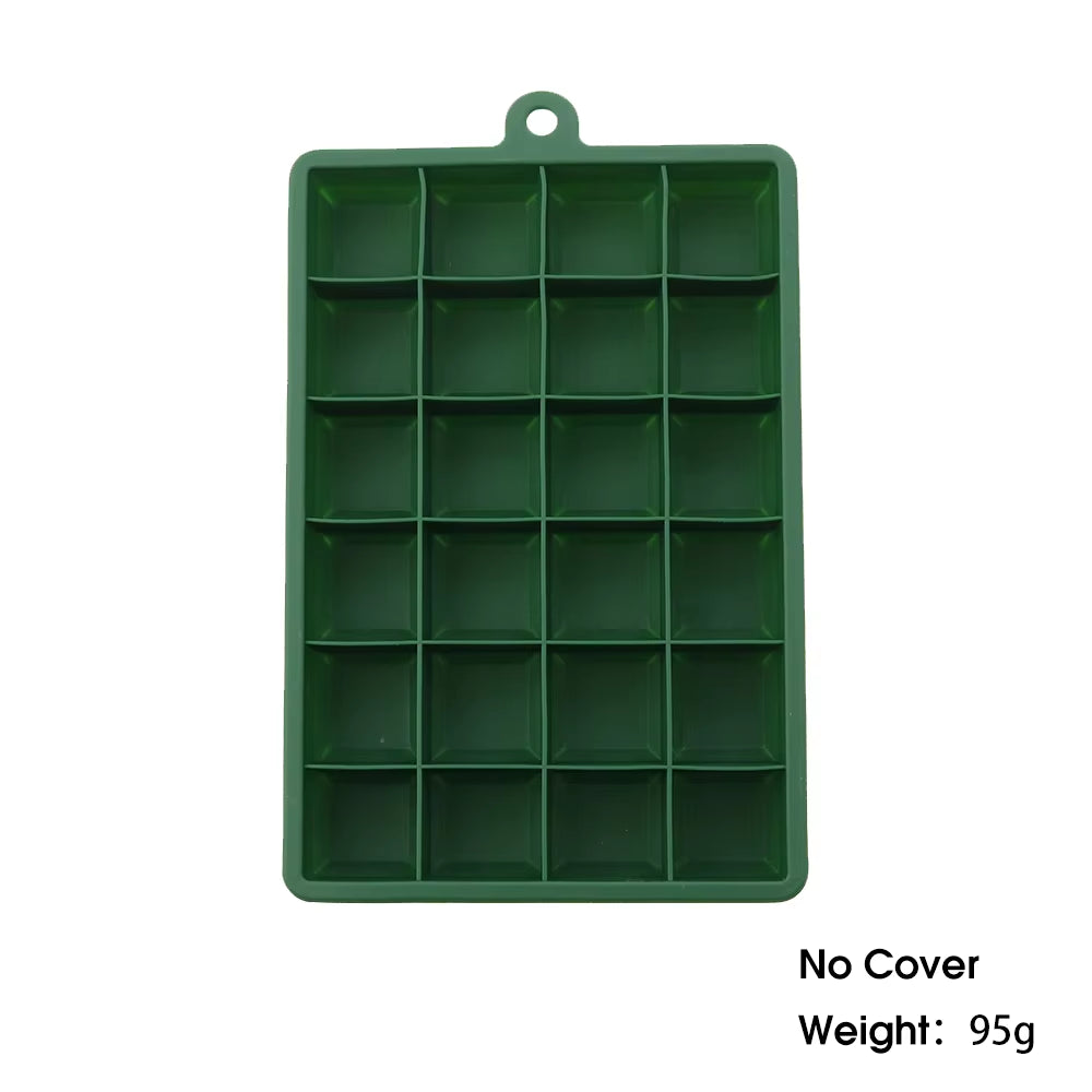 With Lid /No Lid 24-Hole Silicone Ice Tray Square Box Auxiliary Food Puree Cheese Jelly Mold Bar Kitchen Tool Cocktail Cube
