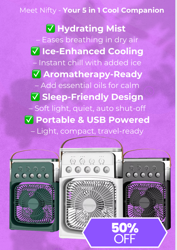 NiftyMist™ 5 in 1 Mini-Fan, Mist and Cooler