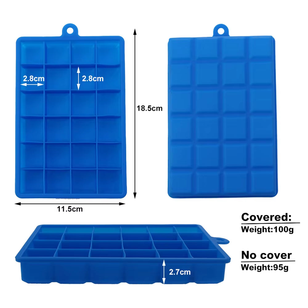 With Lid /No Lid 24-Hole Silicone Ice Tray Square Box Auxiliary Food Puree Cheese Jelly Mold Bar Kitchen Tool Cocktail Cube