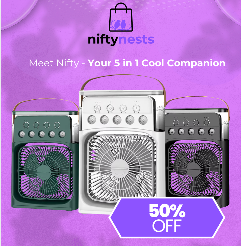 NiftyMist™ 5 in 1  Mini-Fan, Mist and Cooler