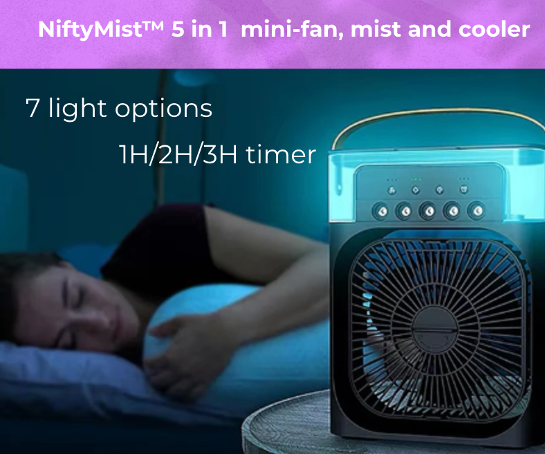 NiftyMist™ 5 in 1  Mini-Fan, Mist and Cooler